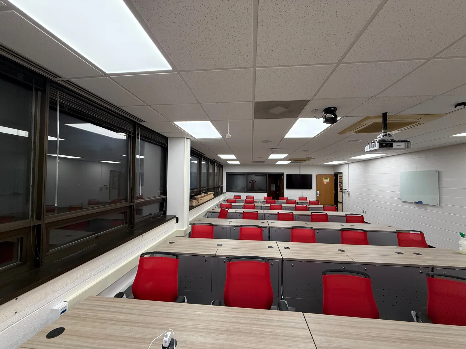 Completed classroom with ceiling lighting