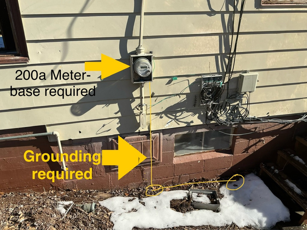 Annotated existing meter and grounding conditions