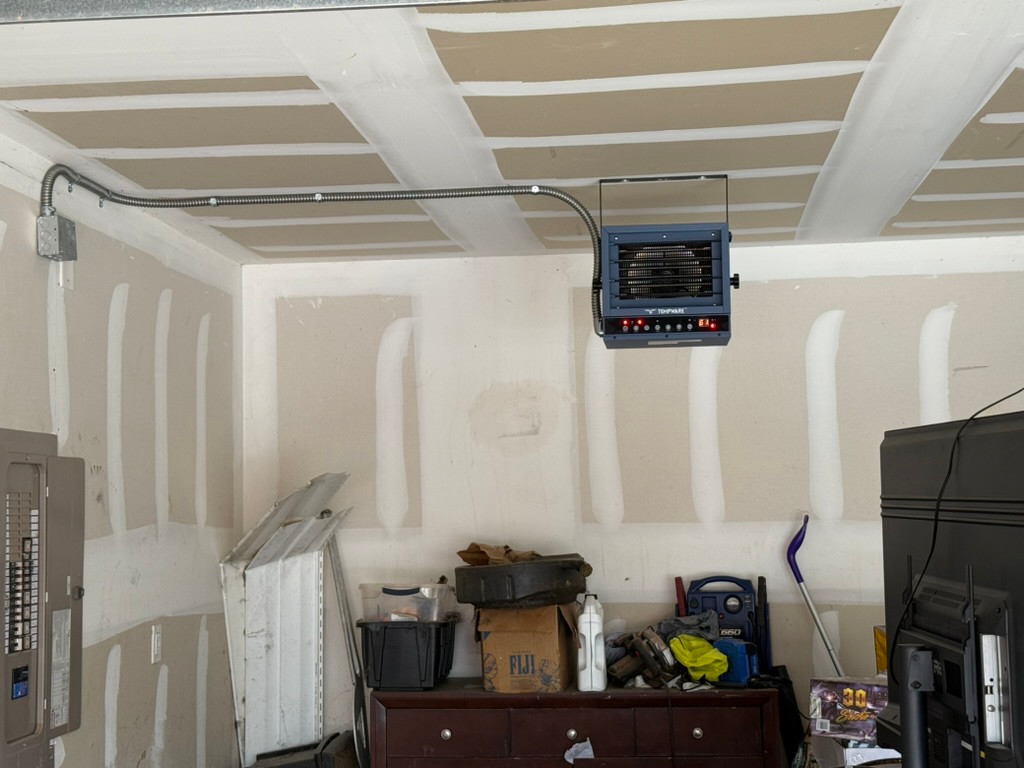 Garage heater and electrical supply